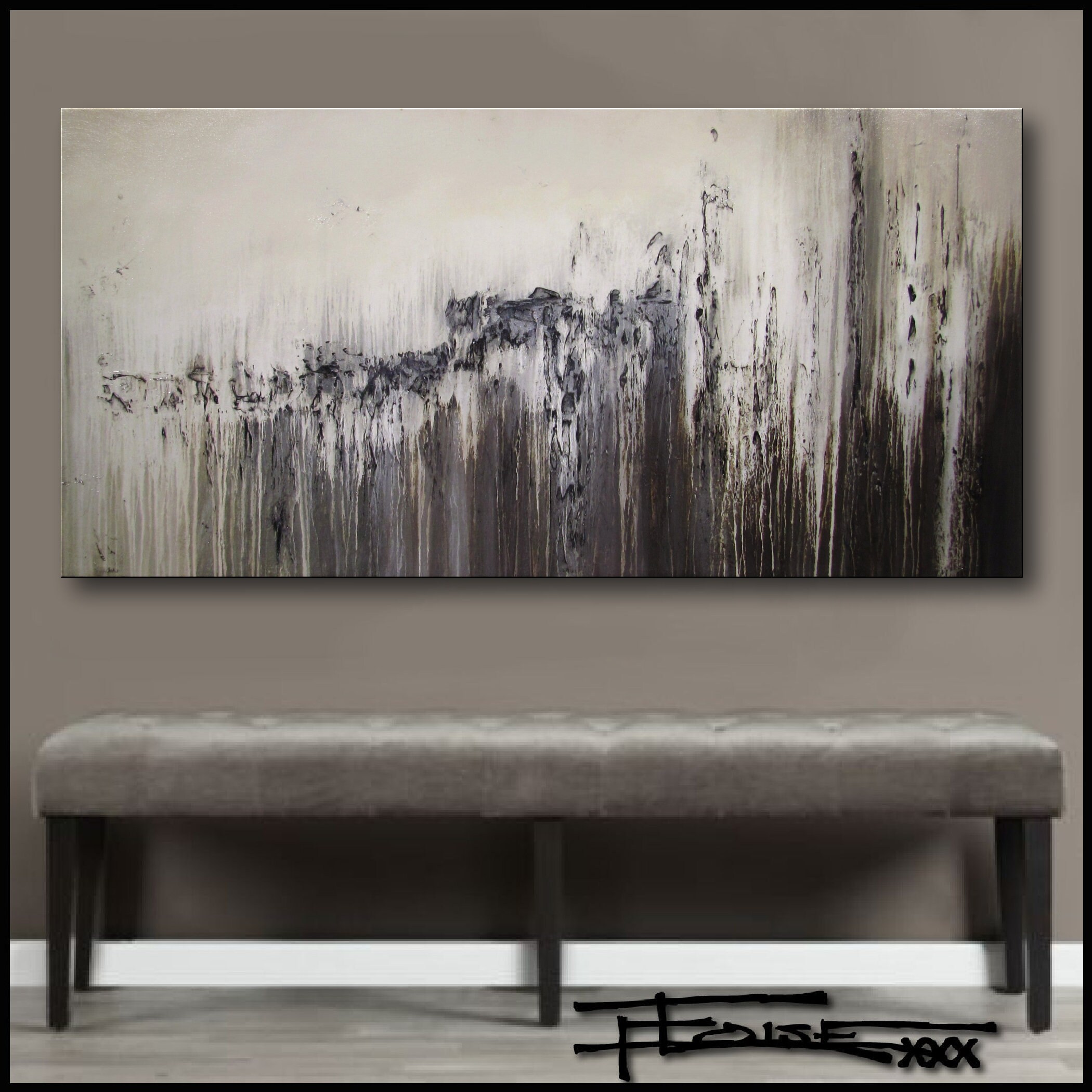Gray and Brown Modern Canvas Wall Art Abstract Painting Etsy Nederland