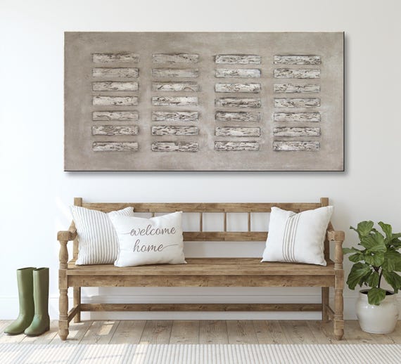 Wabi Sabi Textured Canvas Art: 3D Plaster Painting, Neutral Colors