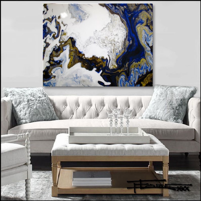 Large Abstract Painting High Gloss Resin Coated Modern Etsy