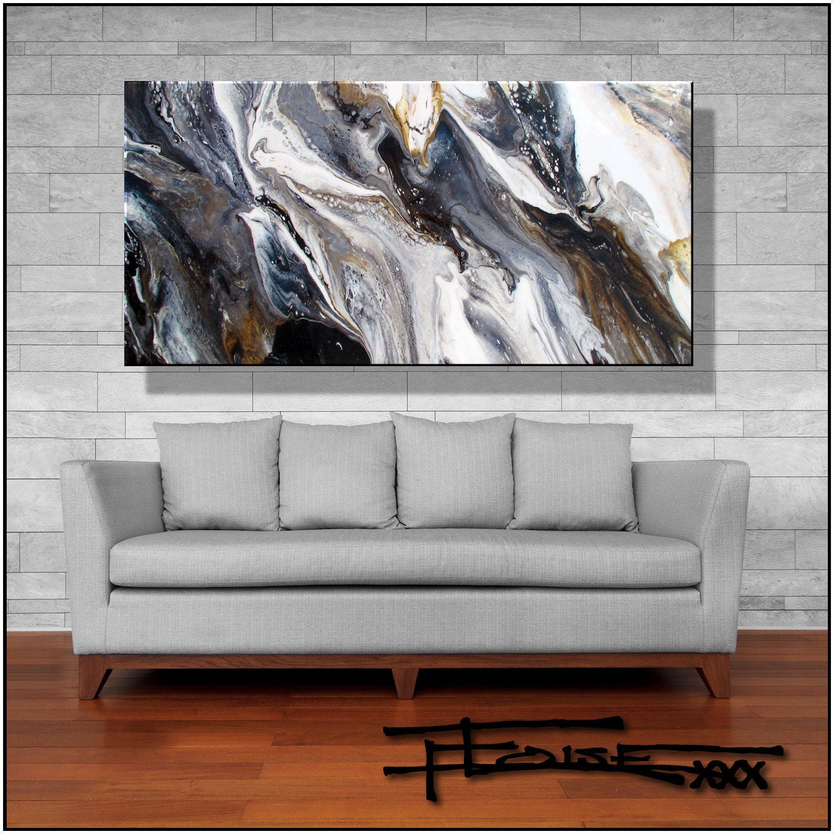 Extra Large Abstract Painting Black and White Resin Wall Art Etsy