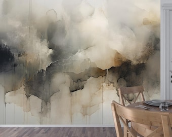 Neutrales abstraktes Wandbild Moderne Tapete mit Tropfeffekt in Peel & Stick Canvas Vinyl oder Vlies