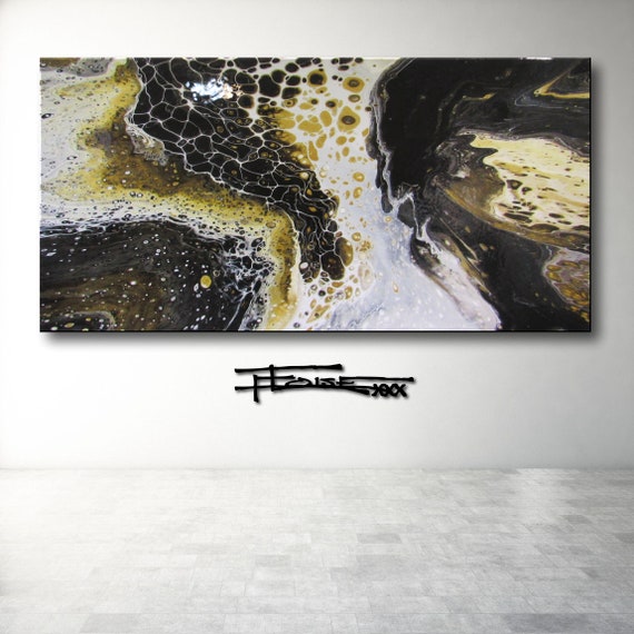 Extra Large Resin Painting, Black and Gold, High Gloss Modern Art  display picture 1