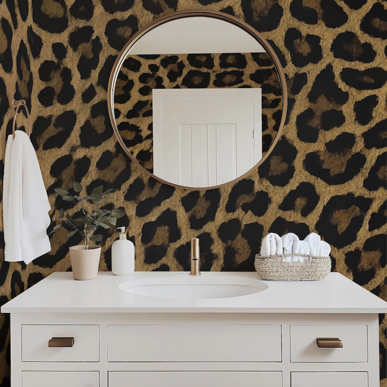 Leopard Print Wall Mural, 40 Inch Wide Rolls. Luxury Textured Wallpaper ...