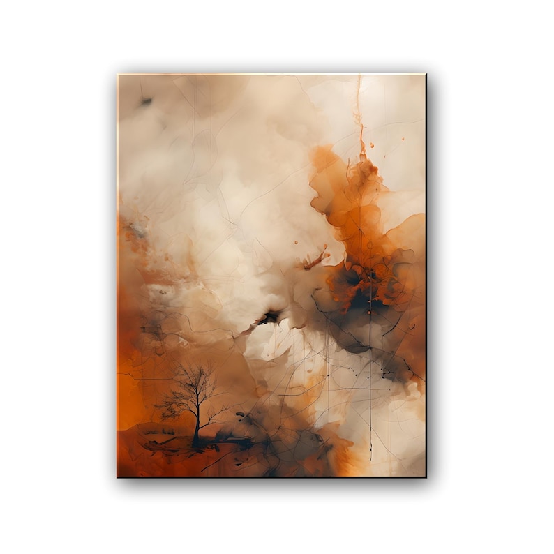 Textured Abstract Canvas Wall Art: Rust Orange & Gray Vertical Painting ...