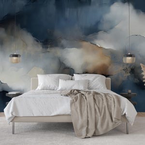 Blue Abstract Cloud Wallpaper Mural: Peel & Stick Canvas or Traditional