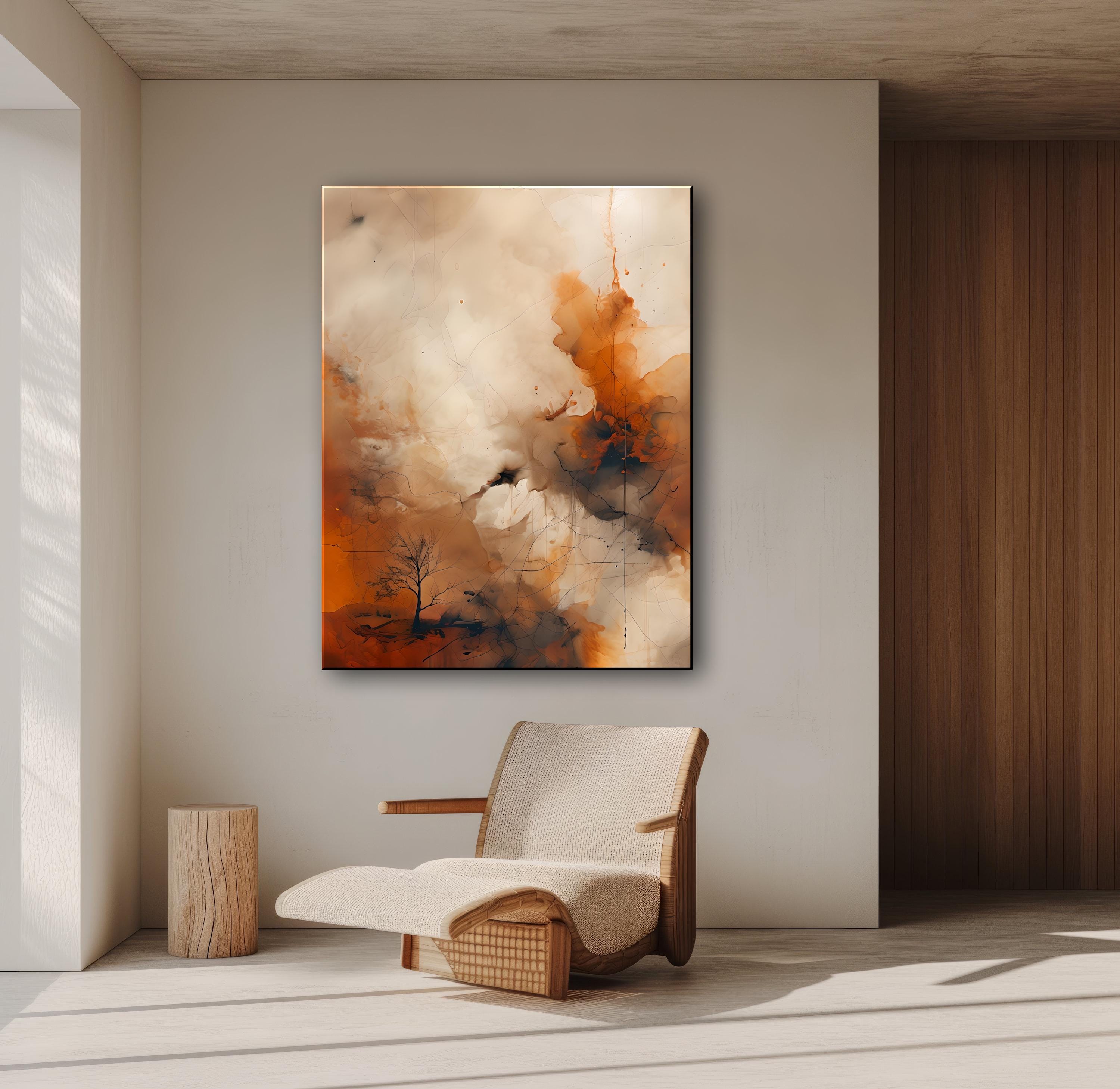 Textured Abstract Canvas Wall Art: Rust Orange & Gray Vertical Painting ...