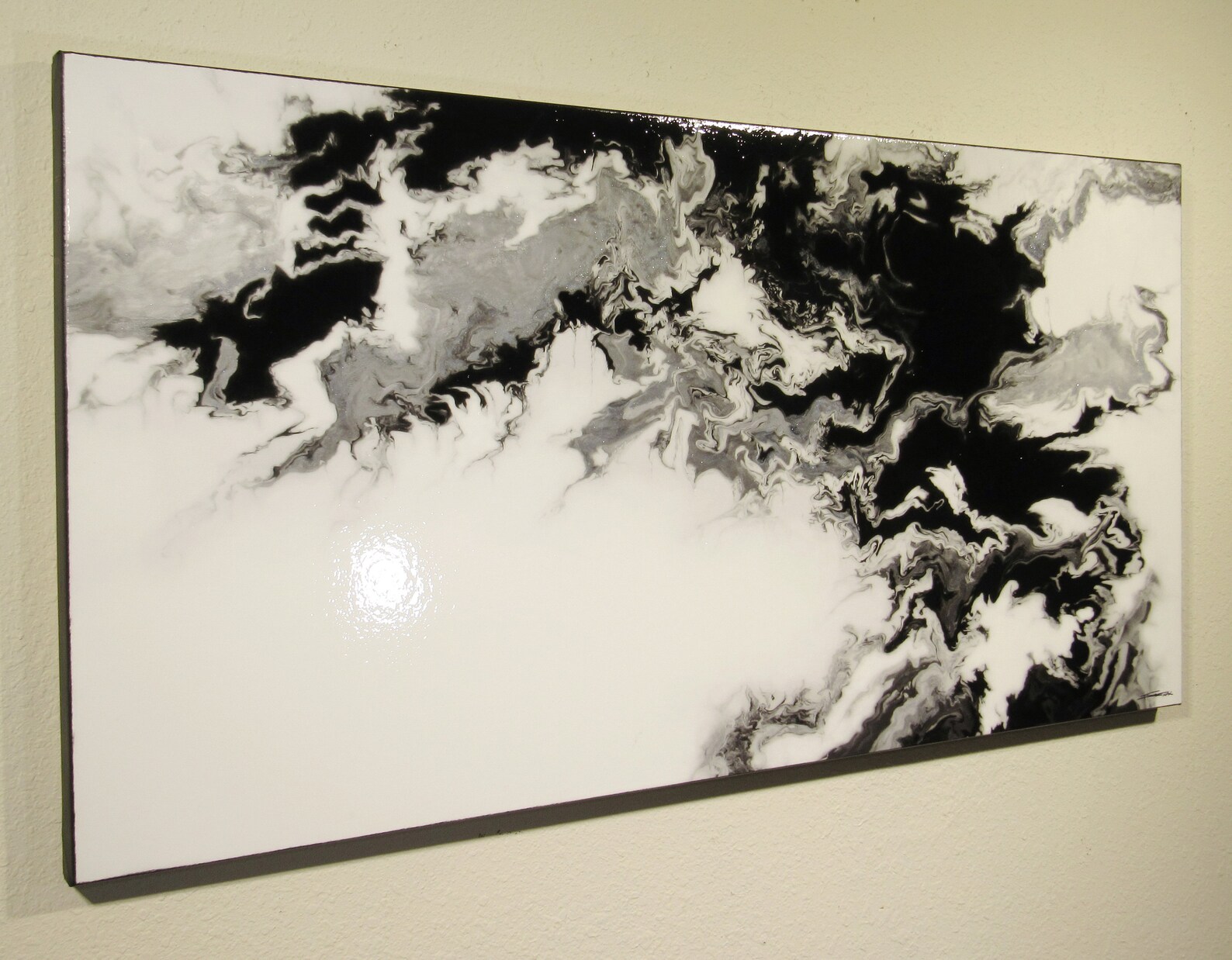 High Gloss Resin Painting Black White Silver Canvas Wall Art Etsy