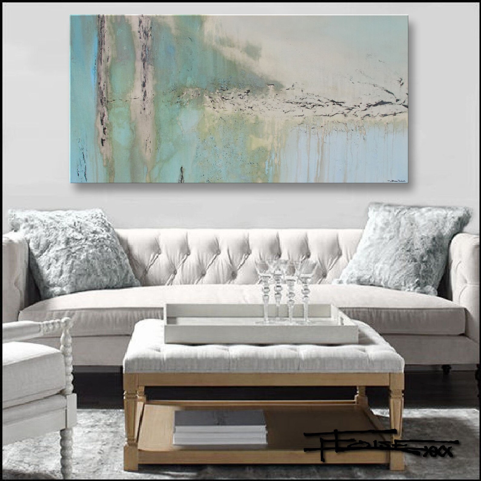 Soft Blue Abstract Painting Modern Canvas Wall Art Textured Etsy