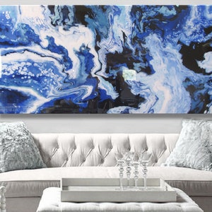 Large Abstract Painting - High Gloss Resin Coated - Modern Canvas Wall Art - Ready to Hang Art - 60 x 30 x 1.5 inch ELOISE WORLD STUDIO