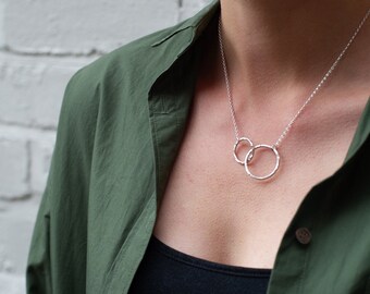 Eco-Silver Handmade Linked Circles Necklace. Hammered Sterling Silver