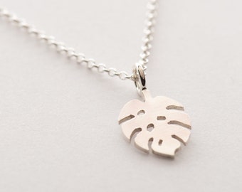 Handmade Sterling Silver Monstera Leaf Necklace. Eco-silver.