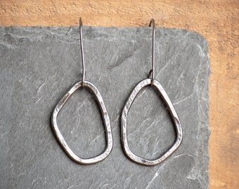 Urban Ocean Oxidised Sterling Silver Textured Earrings. Eco-Silver. Medium.