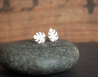 Monstera Earrings Hand Sawn from Sterling Silver