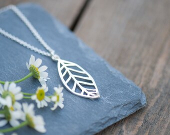 Leaf Silhouette Skeleton Necklace Handmade from Sterling Silver