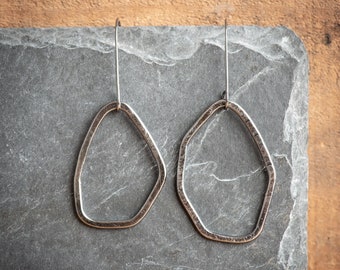 Urban Ocean Oxidised Sterling Silver Textured Earrings. Eco-Silver. Large.