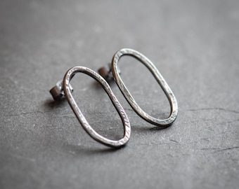 Oval Textured Eco Sterling Silver Stud Earrings
