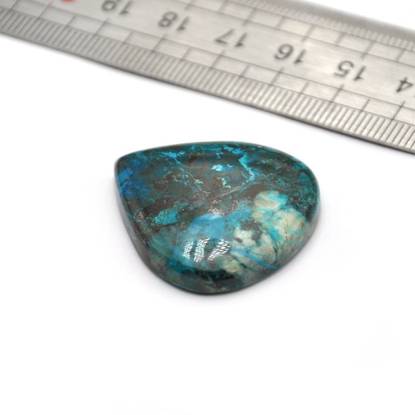Cabochon en pierre de chrysocolle 32 x 30 x 6 mm, forme de goutte minérale naturelle bleu vert, pierre fine N.472H