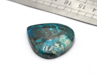 Cabochon en pierre de chrysocolle 32 x 30 x 6 mm, forme de goutte minérale naturelle bleu vert, pierre fine N.472H