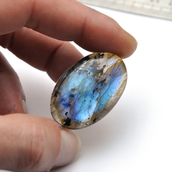 Cabochon en labradorite 40 mm X 26 mm X 6 mm, pierre fine bleue naturelle, forme ovale, cabochon minéral N.537H