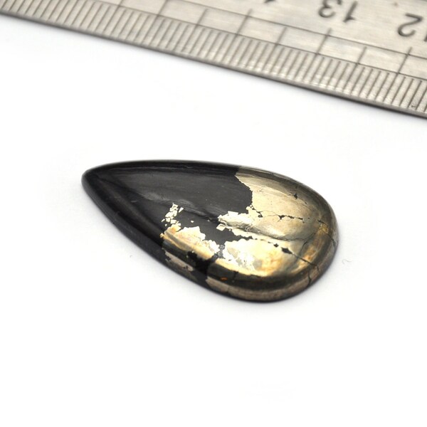 Cabochon en pyrite Apache, 31 x 18 x 5 mm, forme tombante, pierre naturelle dorée et noire véritable N.156H