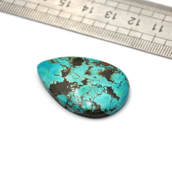 Cabochon turquoise tibétain 38mmX26mmX6mm naturel/véritable bleu ciel minéral non percé Tibet pierre fine forme de goutte cabine N.525H