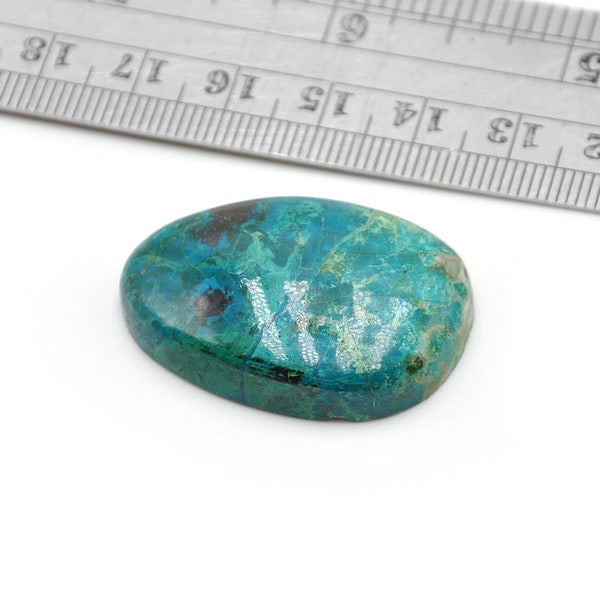 Cabochon en pierre de chrysocolle 35 mm x 25 x 8 mm, forme de goutte minérale naturelle bleu-vert, pierre fine N.913E