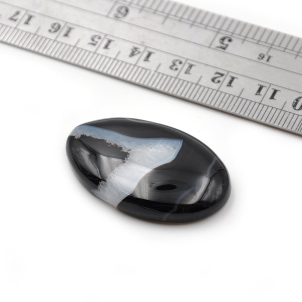 Cabochon en forme de goutte de pierre naturelle d'agate de dentelle noire 37mmX24mm véritable pierre blanche noire N.590D