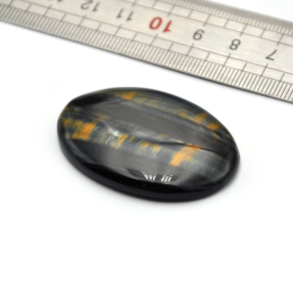 Falkenauge Cabochon (Blaues Tigerauge/Œil de Faucon) 47mmX32mmX6mm Natürlich Dunkelblau Gelb Goldener Stein Mineral Oval N.510H