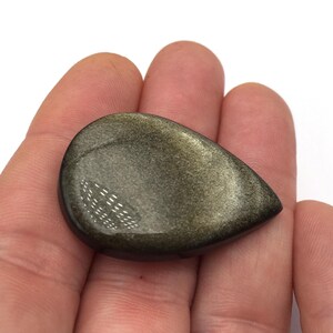Golden Obsidian Drop Shape Cabochon 39mmX27mmX7mm Natural/Genuine Golden Gray/Grey Obsidian Mineral Stone N.69K
