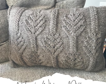 Cables and Lace Pillow knitting pattern // knit pattern seamless pillow // tree knit pattern pillow // knitted pillow for home decor