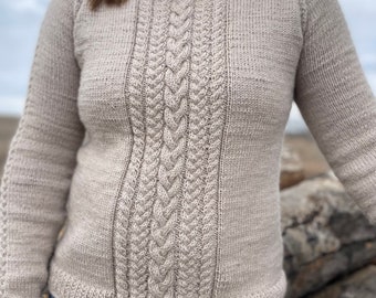 Simple Adult Raglan Cable Sweater knitting pattern  / Seamless Cable Sweater knit pattern / Top down cable sweater knitted pattern