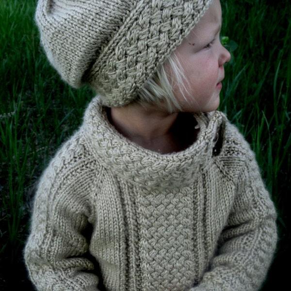 Cabled Sweater knitting pattern for baby and children / Raglan sweater seamless knit pattern / knitting baby aran weight sweater