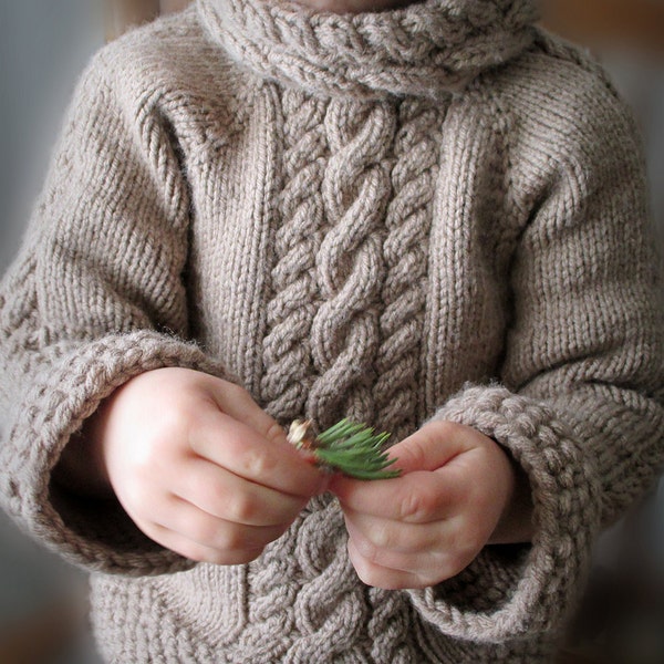 Sweater knitting pattern, seamless raglan sweater knit, cable knitting, worsted weight yarn, baby and child sizes