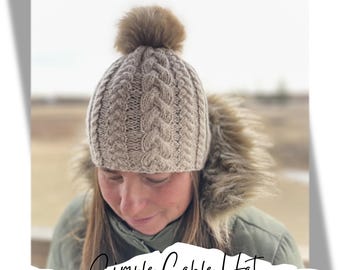 Adult cable hat knitting pattern / beanie cable hat knit pattern / hat knitting pattern for adults / knitting cables / seamless hat pattern