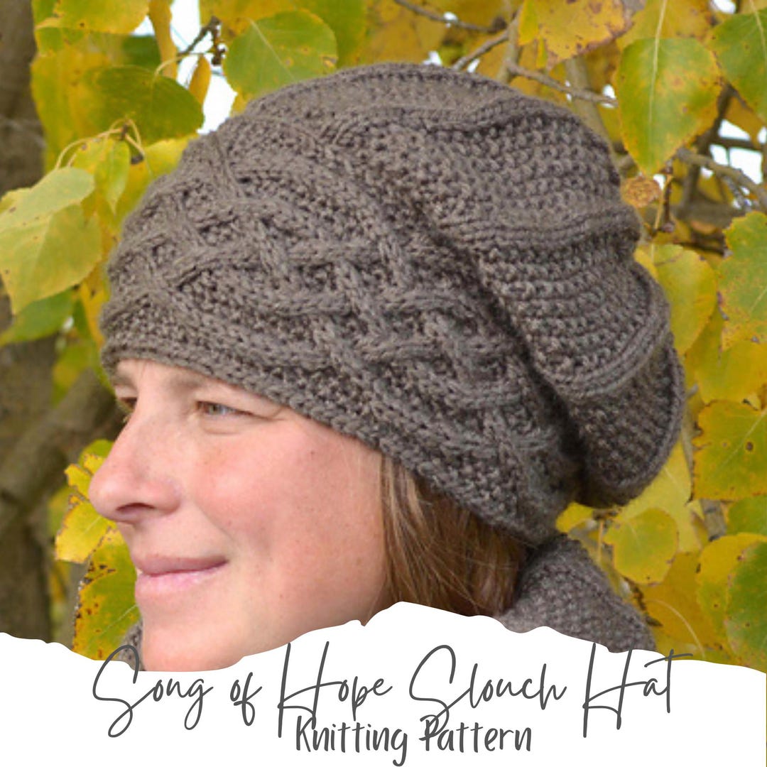 KNITTING PATTERN PDF Slouch Hat - Cable Knit Slouch Hat, Woman's Slouch ...