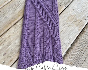 Cable scarf knitting pattern // knit cable scarf // knit pattern for unique scarf // seamless scarf pattern // unique cable pattern