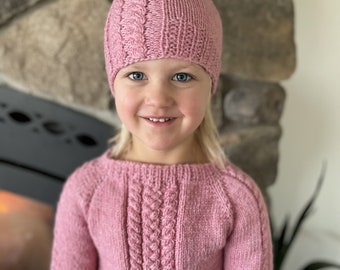 knitting pattern cable sweater and hat set / sweater knitting pattern for baby / for child / cable knit hat / raglan sweater knit pattern