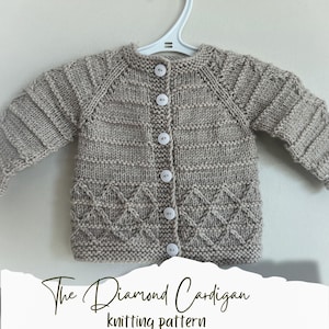 Patrón de punto para cárdigan de diamantes (descarga en PDF) – Punto sin costuras para bebé y niño