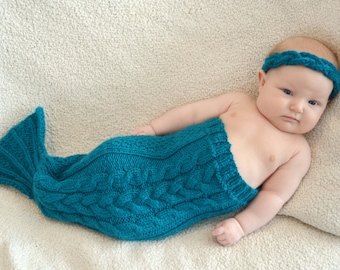 Mermaid tail knitting pattern - Knit pattern mermaid blanket - Knitting pattern mermaid tail newborn - size 10 - cable knit mermaid pattern