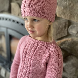 knitting pattern cable sweater and hat set / sweater knitting pattern for baby / for child / cable knit hat / raglan sweater knit pattern image 3