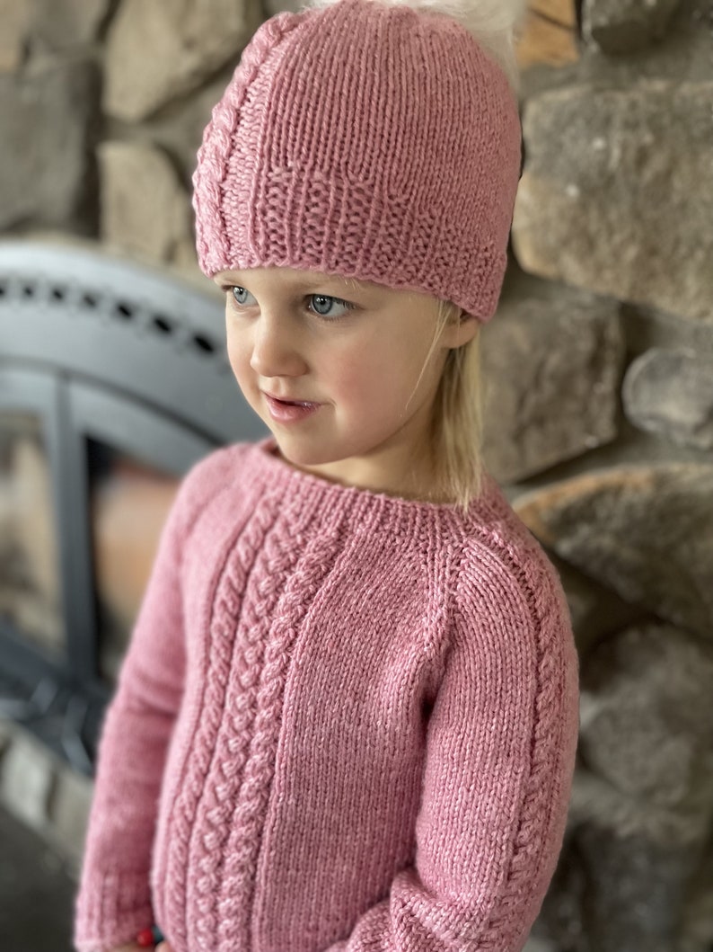 knitting pattern cable sweater and hat set / sweater knitting pattern for baby / for child / cable knit hat / raglan sweater knit pattern image 3