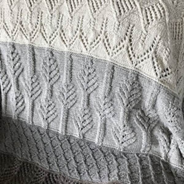 Seamless Afghan knitting pattern / Cables and lace knit blanket knit pattern / lap to bonus size blanket / stunning knitted afghan