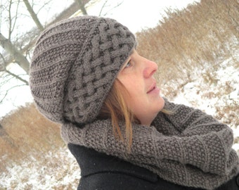 Hat and cowl knitting pattern // cable hat and cowl knit pattern // hat pattern for teenagers and for adult // matching cable hat and scarf