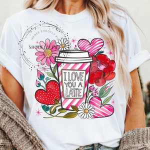 Boho Floral Valentine's Clipart PNG, Kocham Cię Latte Png, Miłość Png, Natychmiastowe TYLKO CYFROWE, Walentynki Png, Boho Floral png