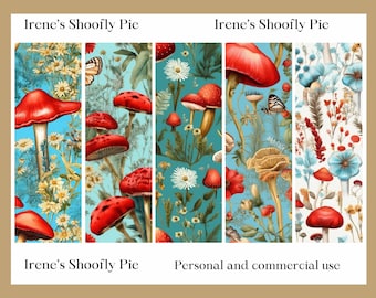 Mushroom Printable Bookmark Set - Woodland Mushroom Bookmarks - Digital Downloads JPG - PNG Bookmark Sublimation - Commercial Use