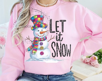 Let It Snow Christmas Clipart, Christmas Clipart T-Shirt Sublimation Design, Merry Christmas Png, Hand Drawn Christmas Snowman Png