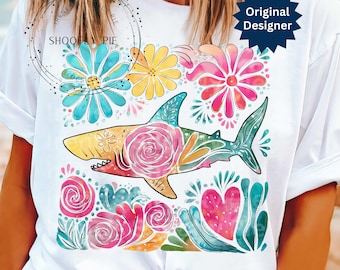 Floral Summer Shark PNG, Girly Beach Png, Instant DIGITAL Download, Shark Week Png