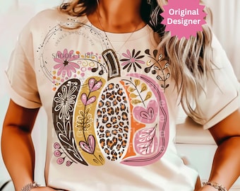 Boho Floral Pumpkin Clipart, Fall Pumpkin Clipart T-Shirt Sublimation Design, Boho Flower Pumpkin Png, Fall Pumpkin Png
