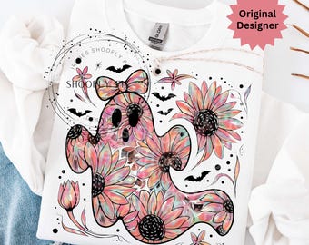 Fantasma floreale PNG, Fantasma di Halloween PNG, Fantasma retrò PNG, Design preppy per la stagione spettrale, Fantasma carino per sublimazione, Mamma spettrale, Halloween femminile