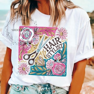 Hair Stylist PNG, Hair Stylist Design Png, Hair Dresser Sublimation, Instant DIGITAL ONLY, Cosmetology Tshirt Design Png, Boho Floral